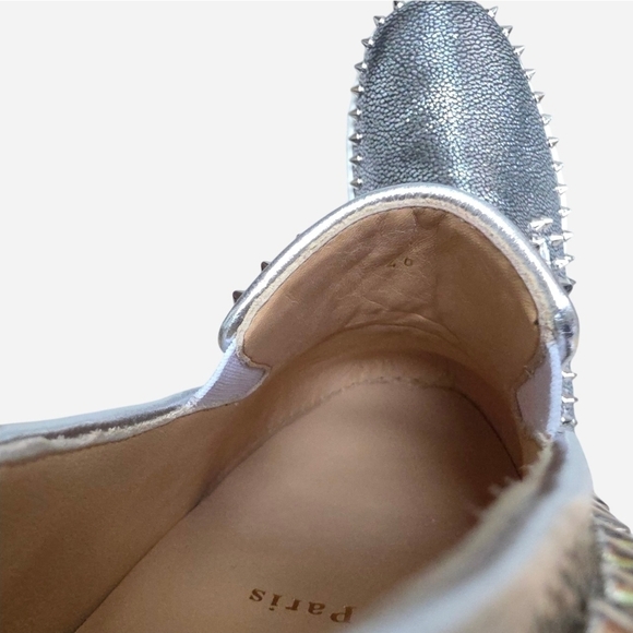 Christian Louboutin Pik Boat Metallic Silver Leather Spiked Slip On Sneakers 40 - Picture 13 of 13